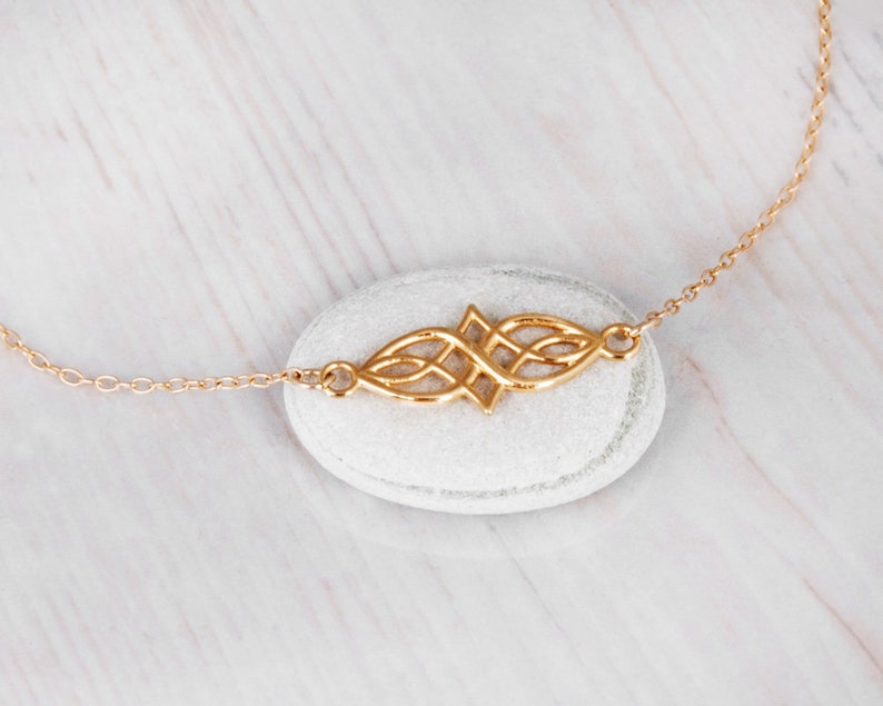 Celtic Necklace, Celtic Jewelry, Dainty Celtic Knot Necklace, Women Necklace, Simple Elven Necklace, Sterling Silver, Gold, NP1015 Gold