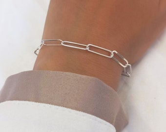 Sterling Silver Paperclip Chain Bracelet: Minimalist Everyday Jewelry, BR37
