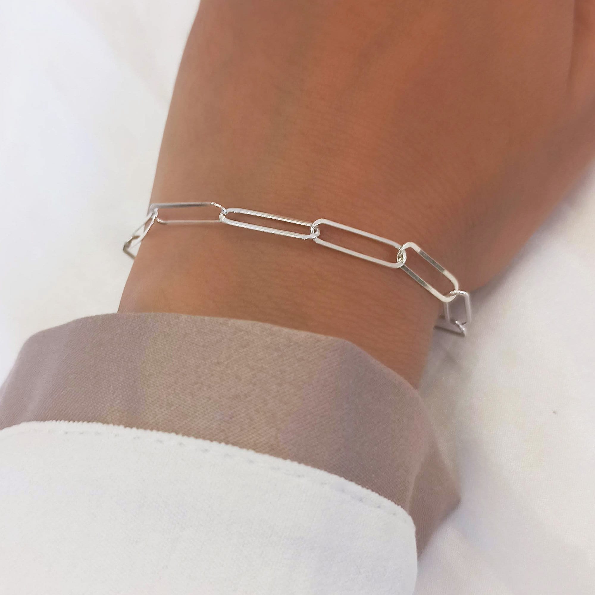 スターリングシルバーのペーパークリップチェーンブレスレット：ミニマ