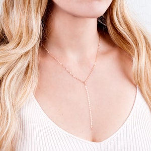 Layered Necklace, Gold Lariat Necklace, Gold Y Necklace, Y Choker Necklace, Dainty Necklace, Chain Drop Necklace, Short Y Necklace, NX50013 image 5