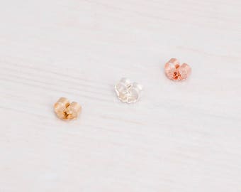 Cierres de pendientes de mariposa de plata de ley, tuercas para pendientes chapadas en oro.