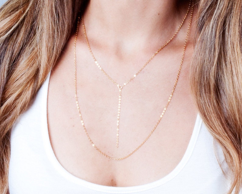 Layered Necklace, Gold Lariat Necklace, Gold Y Necklace, Y Choker Necklace, Dainty Necklace, Chain Drop Necklace, Short Y Necklace, NX50013 image 6