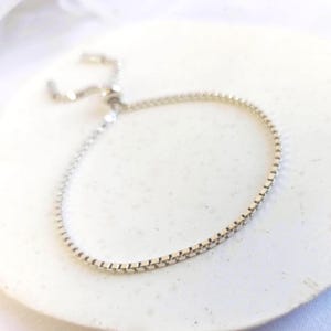 Sterling Silver Adjustable Box Chain Bracelet, Sliding Bead Bracelet, Stackable Bracelet for Women, Tassel Bracelet, Gift for Her, BR31