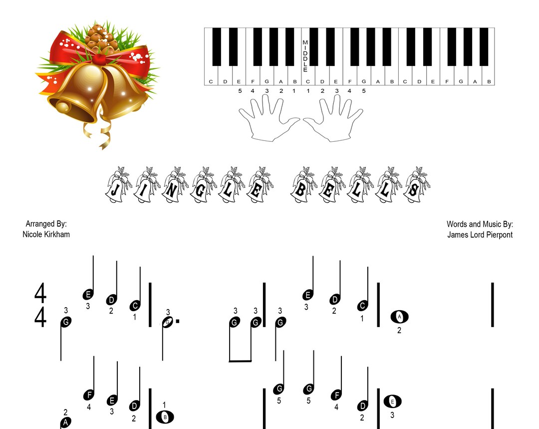 Jingle Bells Beginner Piano Sheet Music Etsy