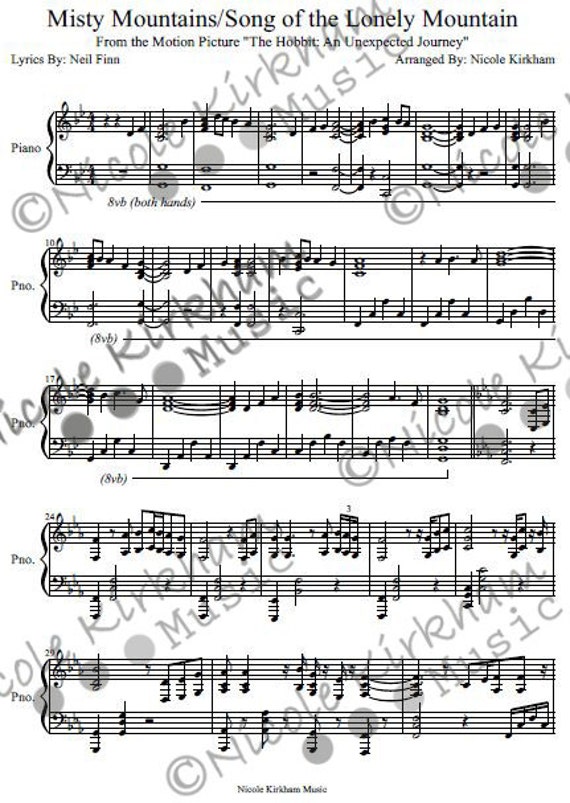 Misty Mountains Song Of The Lonely Mountain Sheet Music The Etsy Misty Mountains Song Of The Lonely Mountain Sheet Music The Etsy