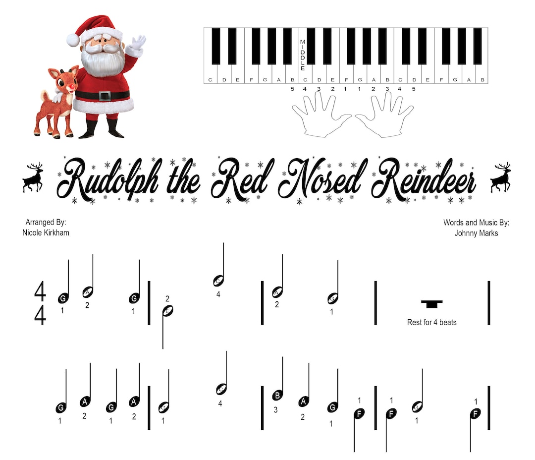 Piano Tutorial Maya Rudolph Rudolph the Red Nosed Reindeer - Beginner Piano Sheet Music - Etsy