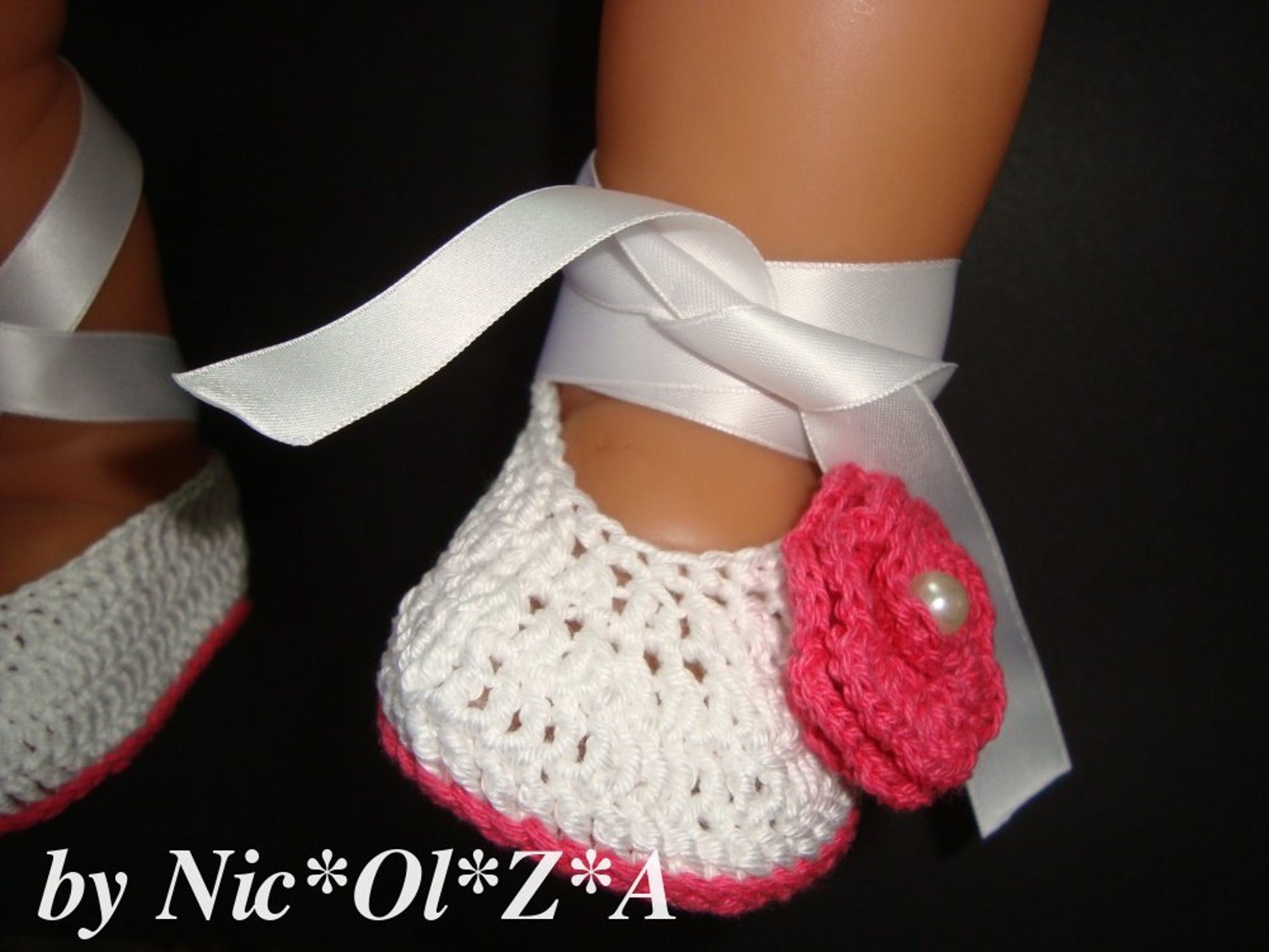 baby girl handmade crochet white with flower & ribbon ballet shoes booties slipper 0 -3 months baby girl handmade crochet white with flower & ribbon ballet shoes booties slipper 0 -3 months