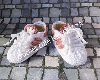 Cotton Athletic Sneakers, newborn gift, HANDMADE Crochet, BABY Athletic ,  Sneakers, White - Old Rose 0 - 18 Months