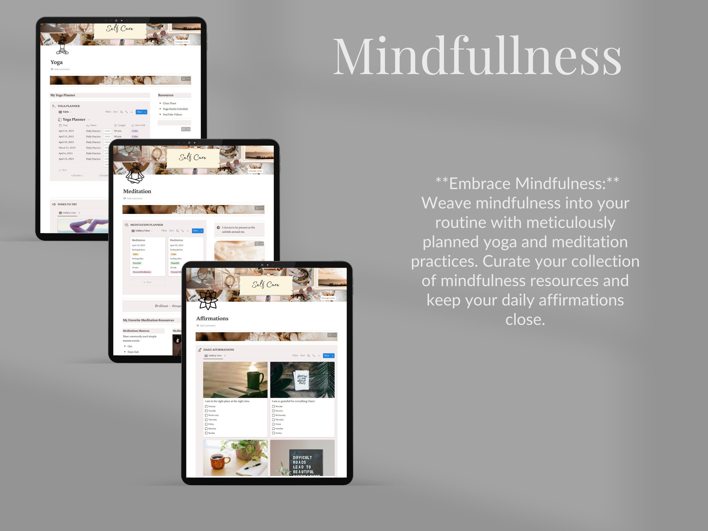Notion Template Self-care Planner: Goals, Mindfulness, Habit Tracker, Journaling, | Mental ...