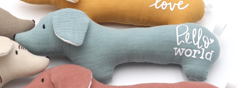Dachshund Baby Rattle – Handmade Double Gauze Sensory Toy – Newborn ...