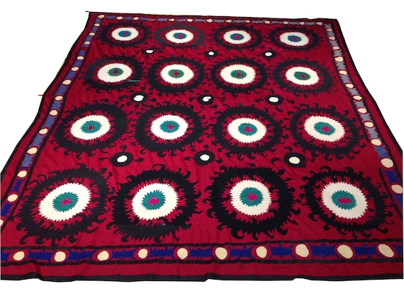 7.6 x 9.2 Hand Embroidered Vintage Russian Uzbek Tribal Suzani CW-1229