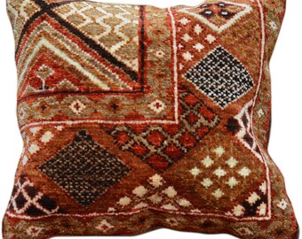 15" x 15" Inches Hand-Knotted Afghan Tribal Design Handmade Oriental Rug Pillow Cover CW-179