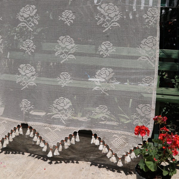 Sheer Curtains Rose Crochet Panels for Bedroom Cottage Room Divider  Lace Custom Curtains