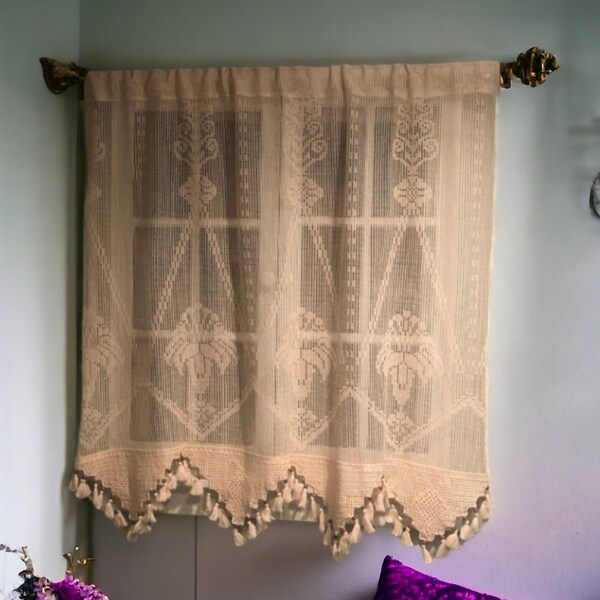 Crochet Curtain Panel Sheer Lace Curtain Custom Size Cottage Curtains for Livingroom, Bedroom, Kitchen Shabby Chic Floral Curtains