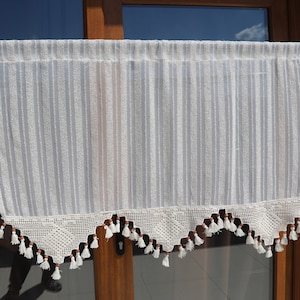 Sheer Lace Striped Curtains For Kitchen Living Room, Bed Room,  Farmhouse Crochet Curtains, Cottage Chic Drapery Panels
