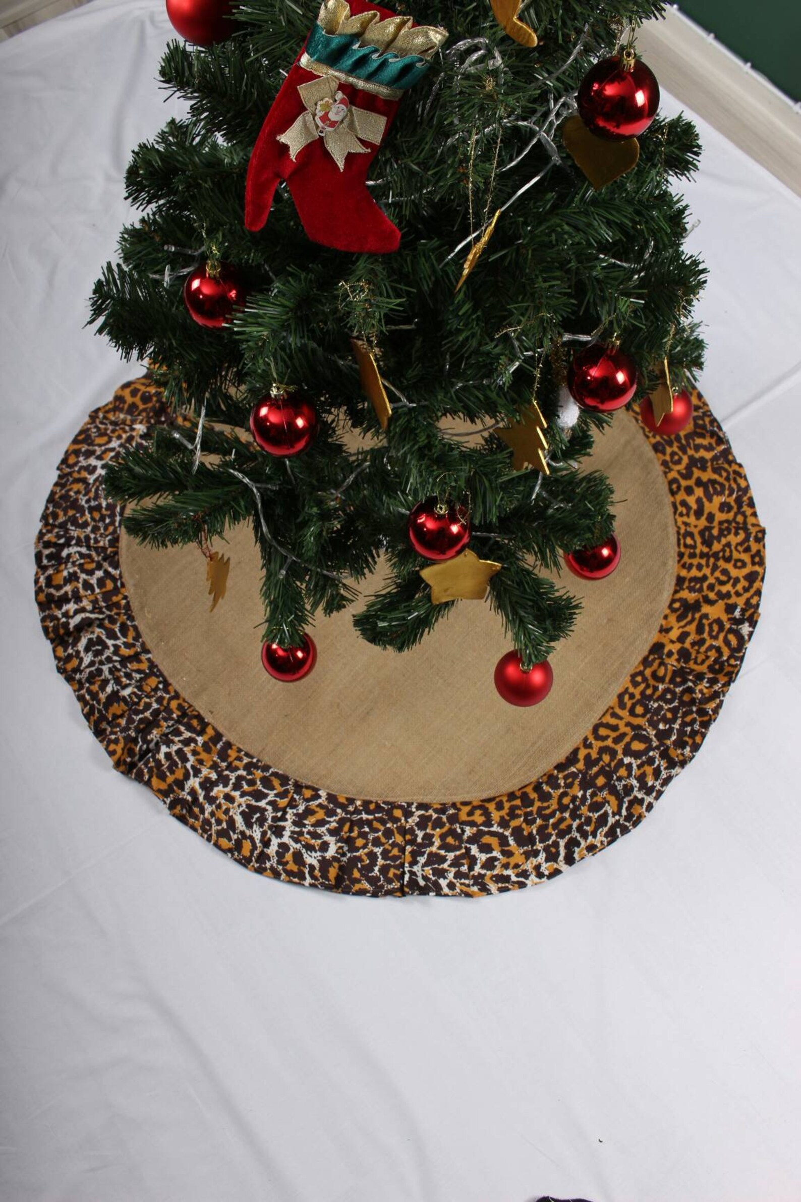 Leopard Tree Skirt Reversible Tree Skirt Burlap Gold Tree Etsy