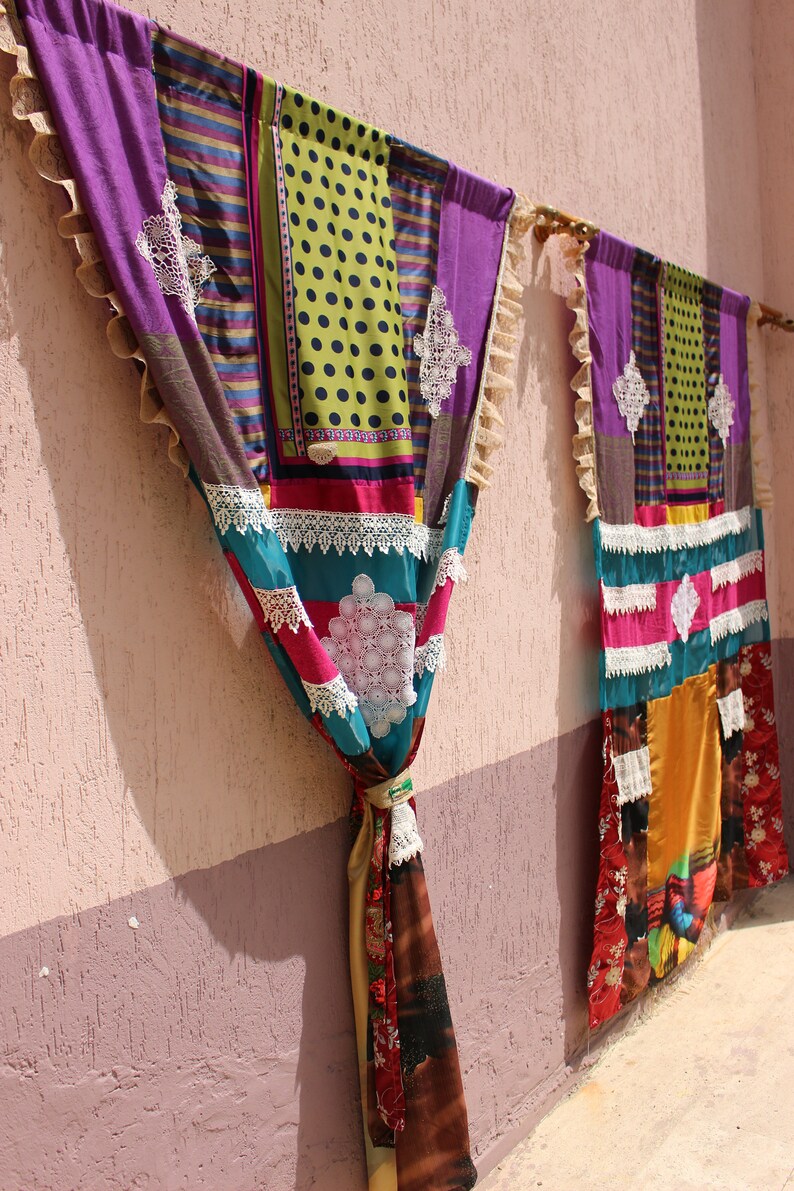 Boho Curtain Panels Patchwork Curtain Gypsy Curtains Hippie Etsy