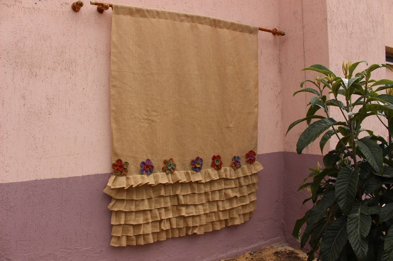 Fl Curtain Ruffled Curtains Burlap And Lace Cottage Chic Decor Shabby Panels Rustic Window Treatments Home Living Minyamarket Com Fl Curtain Ruffled Curtains Burlap, Cottage Curtains Window Treatments