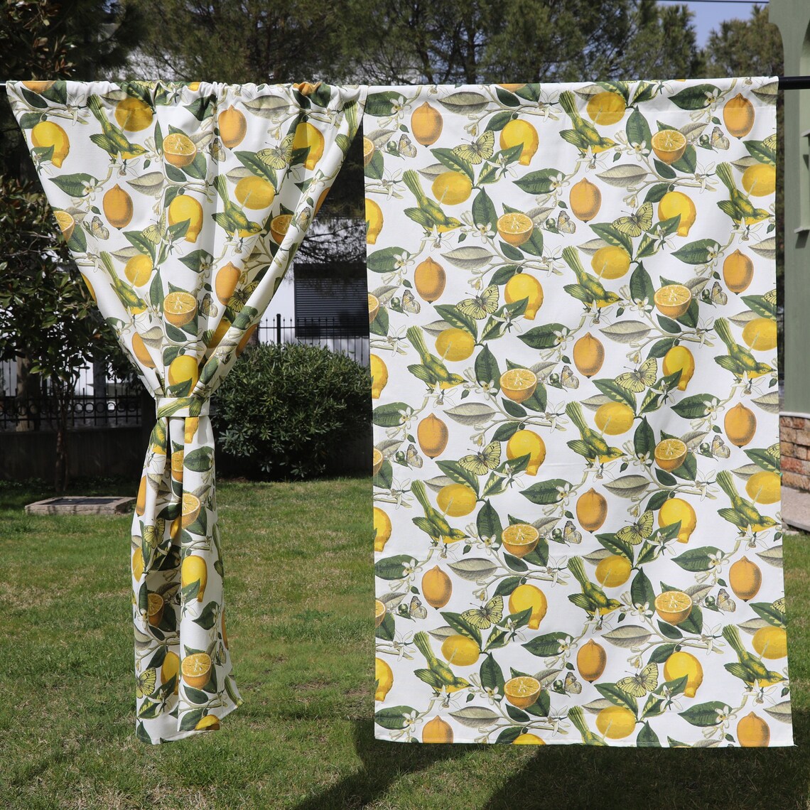 Lemon Kitchen Curtain Panels Yellow Retro Vintage Curtains Etsy