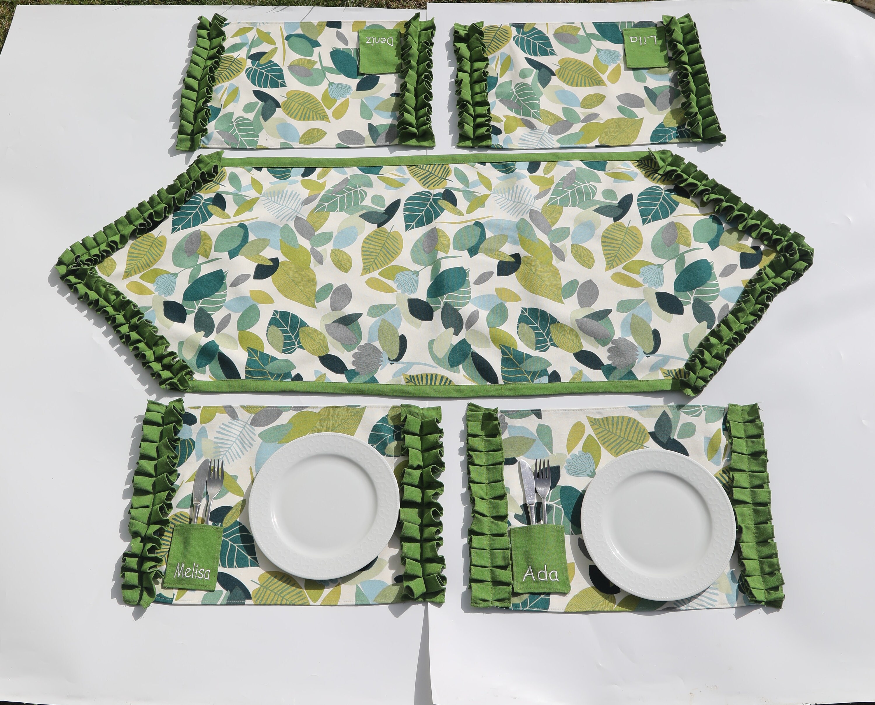 Green Placemats with Green Pocket Personalized Ruffled Etsy