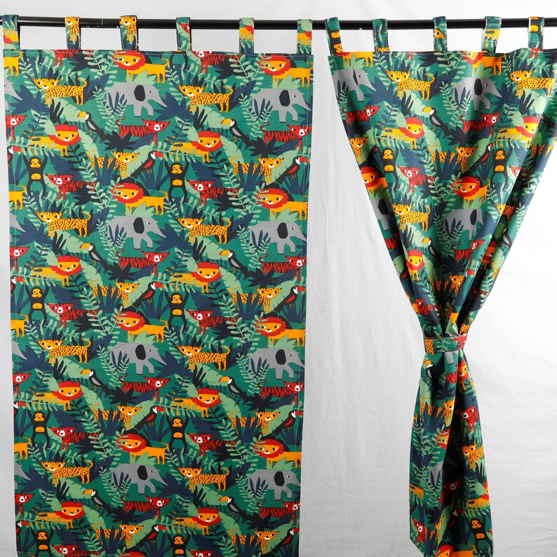 Kids Curtains Jungle Nursery Decor Toucan Lion Palm Leaf Safari Baby Shower Tropical Curtains Baby Curtains Monkey Animal Curtains
