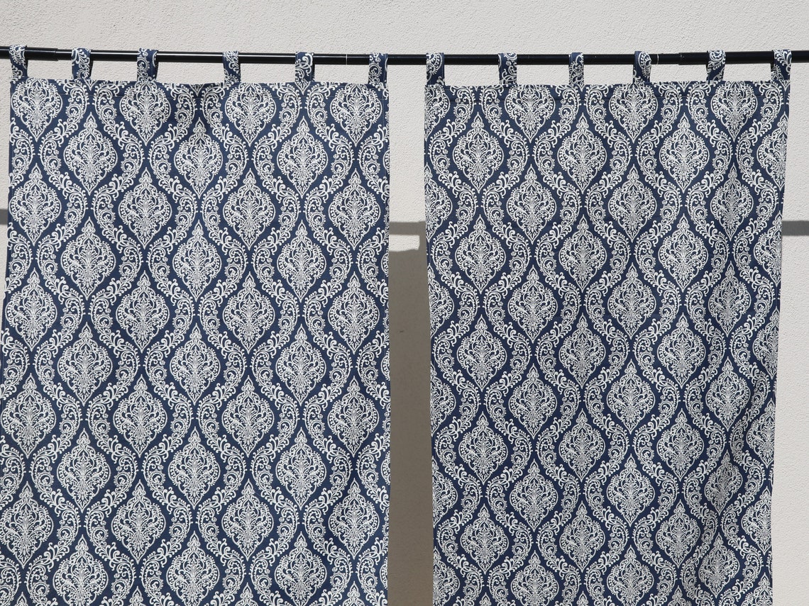 Damask Curtains Navy Curtain Panels Custom Made Set of Etsy