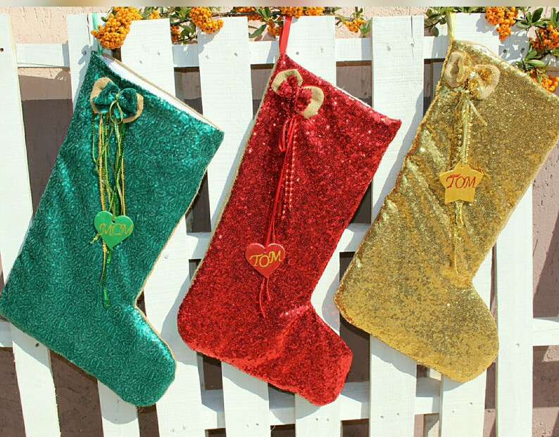 Red Christmas Stocking Shabby Chic Christmas Decor Ruffle Xmas Stockings Christmas Stocking Set