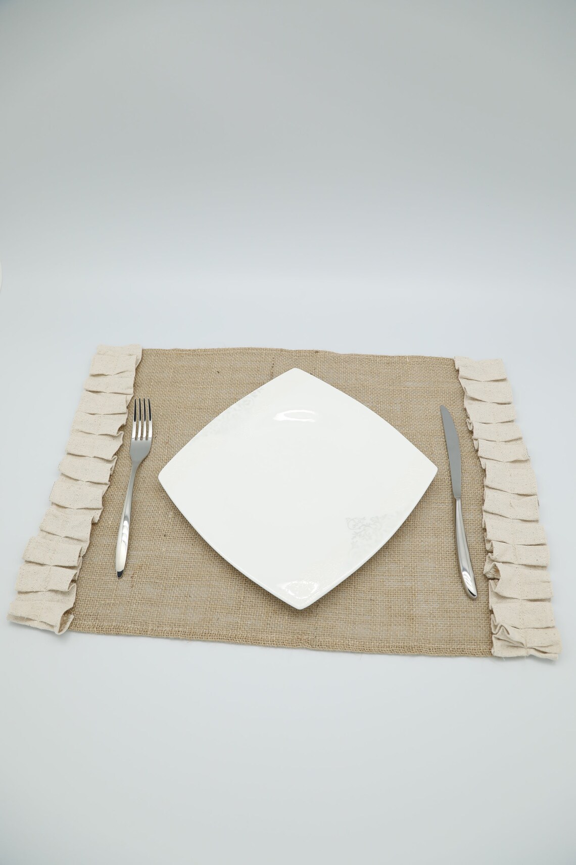 Burlap Placemat Set Rectangle Ruffled Placemats With Utensil Etsy