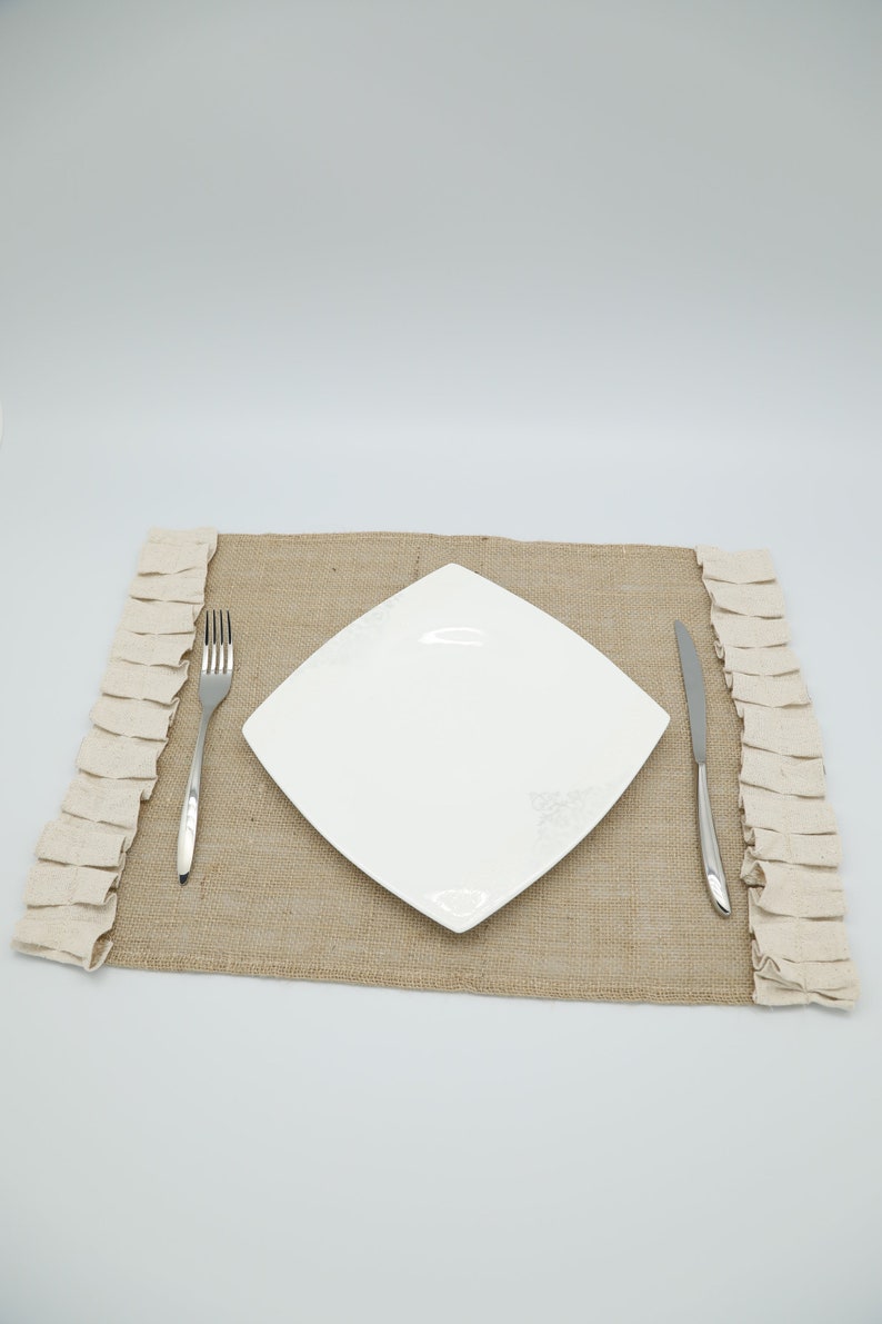 Burlap Placemat Set Rectangle Ruffled Placemats With Utensil Etsy