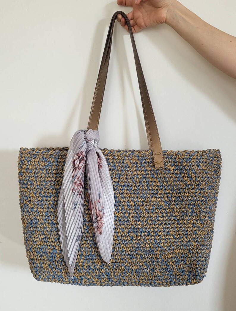 Straw Raffia Bag With Pu Leather Straps Blue Straw Hobo Bag Etsy