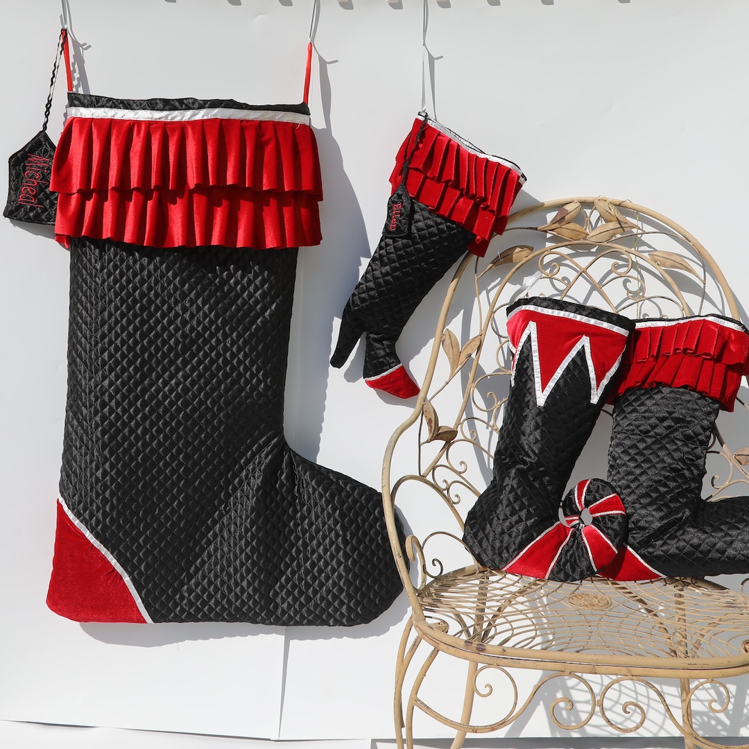 Personalized Black Christmas Stockings, Jumbo Christmas Stocking, Red