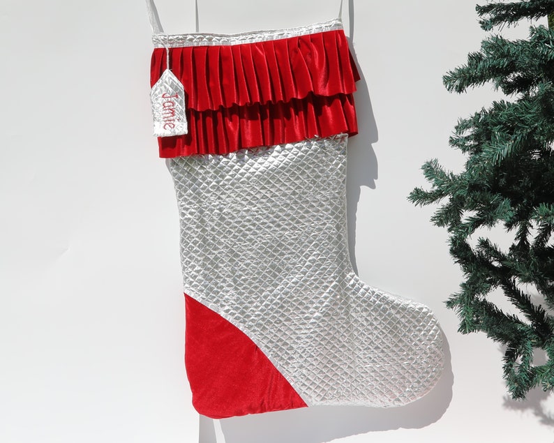 Silver Christmas Stocking Set Personalized Silver Quilted Etsy