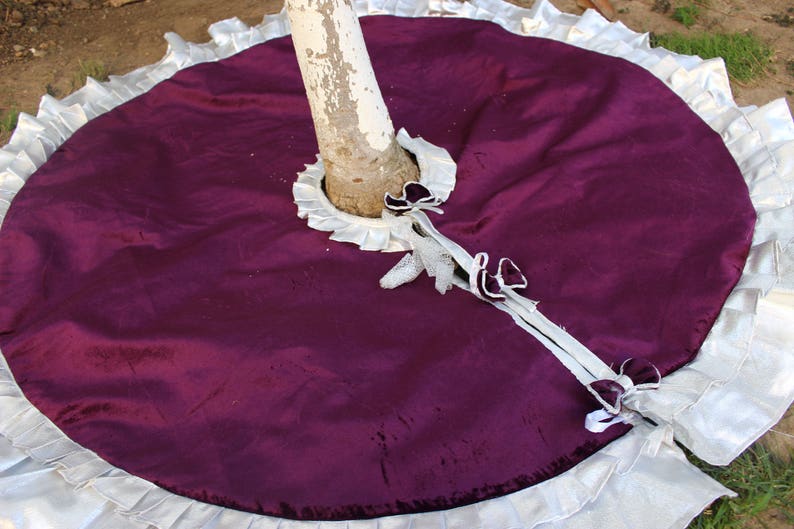 Purple Tree Skirt Silver Christmas Tree Skirt Purple Etsy