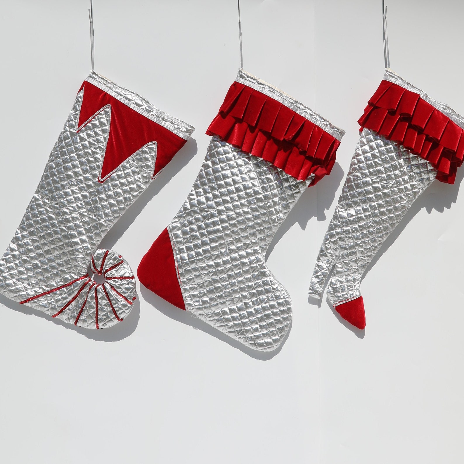 Silver Christmas Stocking Set Personalized Silver Quilted Etsy