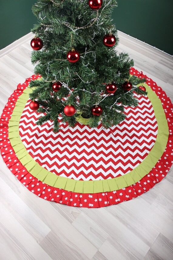 Chevron Tree Skirt Red White Tree Skirt Christmas Tree Etsy