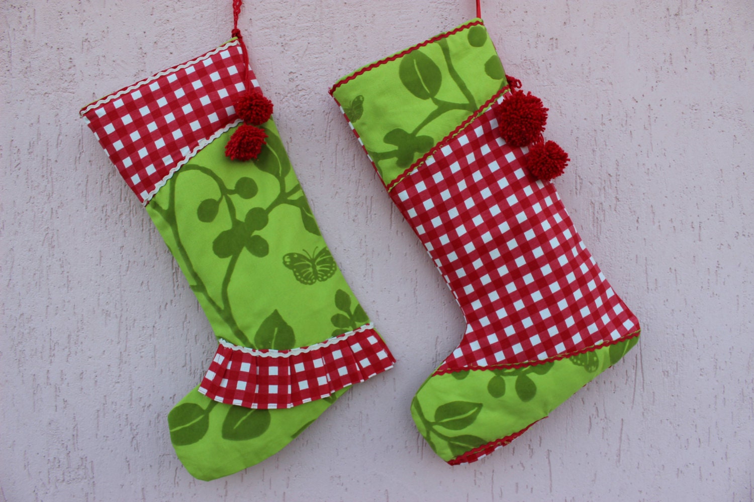 Red and lime green christmas stockings Clearance