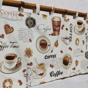 Küchenvorhang, Retro Küchenvorhang, Küchenvorhang für Küche, Kaffeedekor, Gardinen für Küche, Individuelle Flächenvorhänge, Kaffeebecher