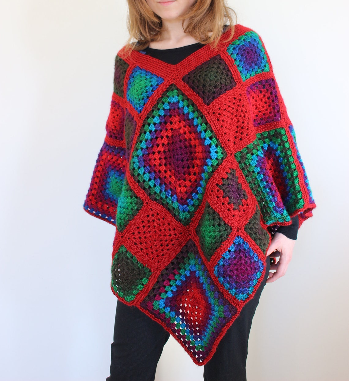 Granny Square Poncho Rainbow Poncho Boho Winter Top Plus Size Etsy