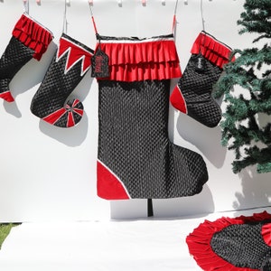 Personalized Black Christmas Stockings, Jumbo Christmas Stocking, Red 