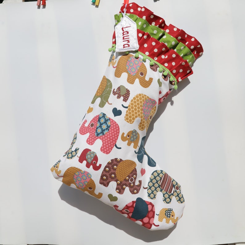 Kids Christmas Stocking Elephant Stocking Ruffled Stocking Etsy
