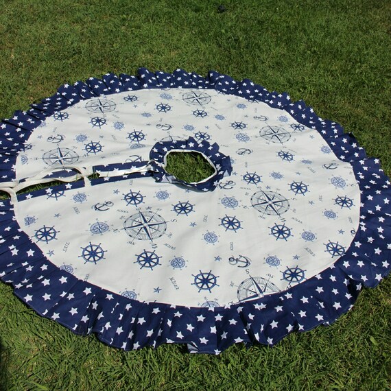 Nautical Tree Skirt Navy Blue Tree Skirt Coastal Christmas Etsy