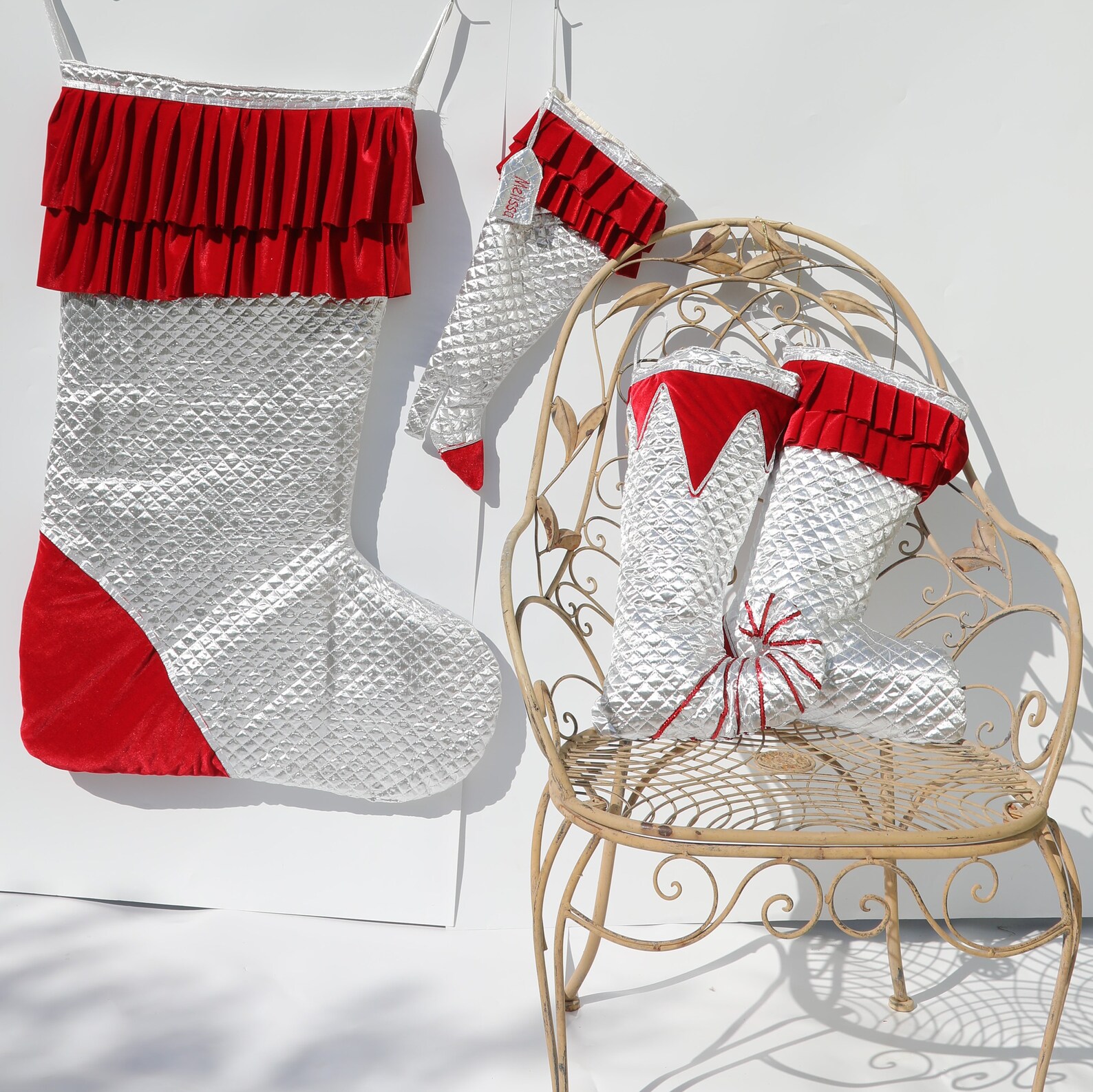 Silver Christmas Stocking Set Personalized Silver Quilted Etsy