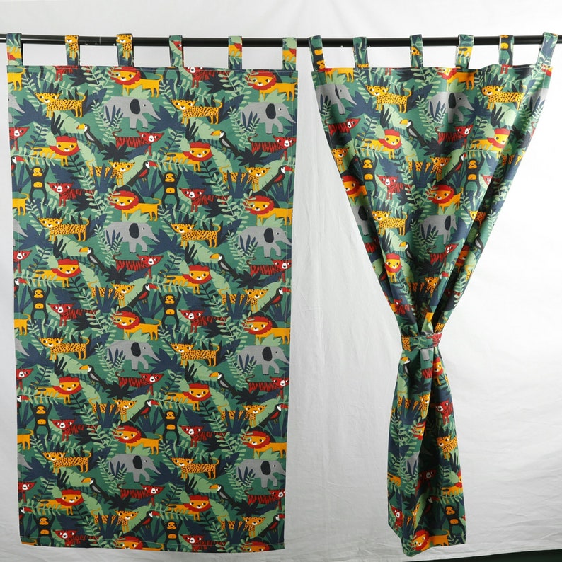 Kids Curtains Jungle Nursery Decor Toucan Lion Palm Leaf Safari Baby Shower Tropical Curtains Baby Curtains Monkey Animal Curtains