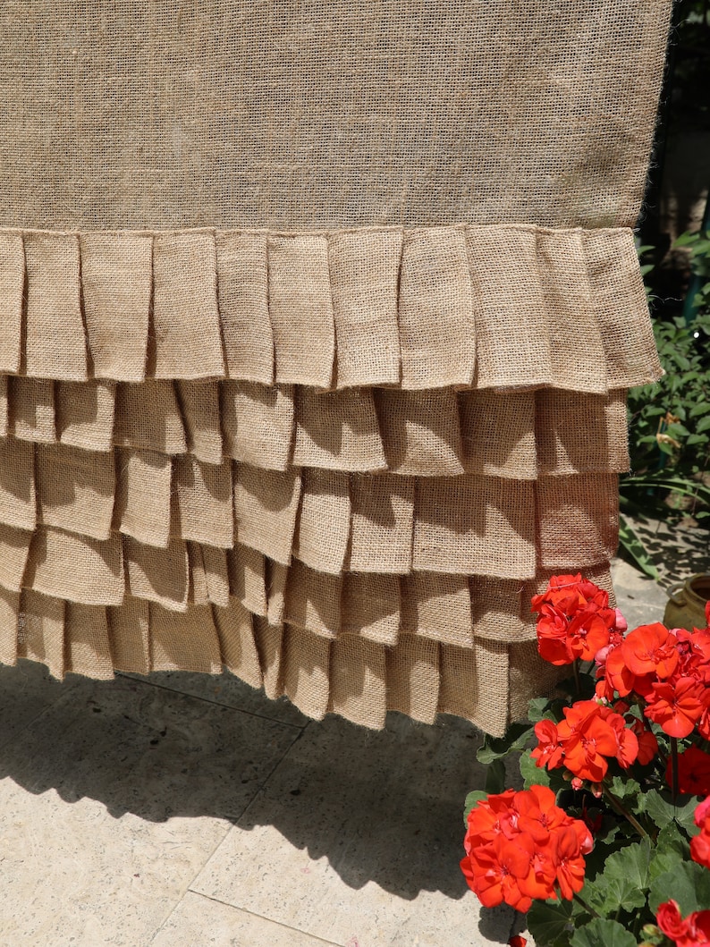 High quality jute burlap fabric texture, sewn edges with no fraying, natural farmhouse curtains has a rustic look