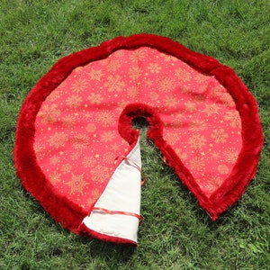 Red Chrstmas Tree Skrt, Faux Fur Plush Chrstmas Skrt Rug, Round