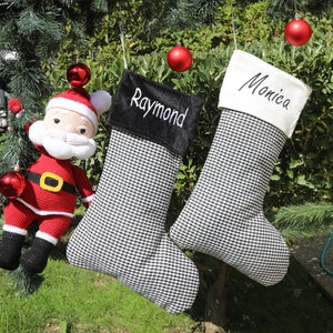 Personalized Houndstooth Christmas Stocking  Black White Embroidery Name Family Stockings | Custom Holiday Gift&quot;