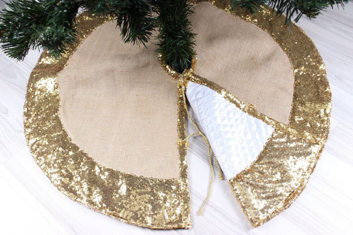 Gold Tree Skirt Sparkle Christmas Sequin tree Skirt Small Etsy