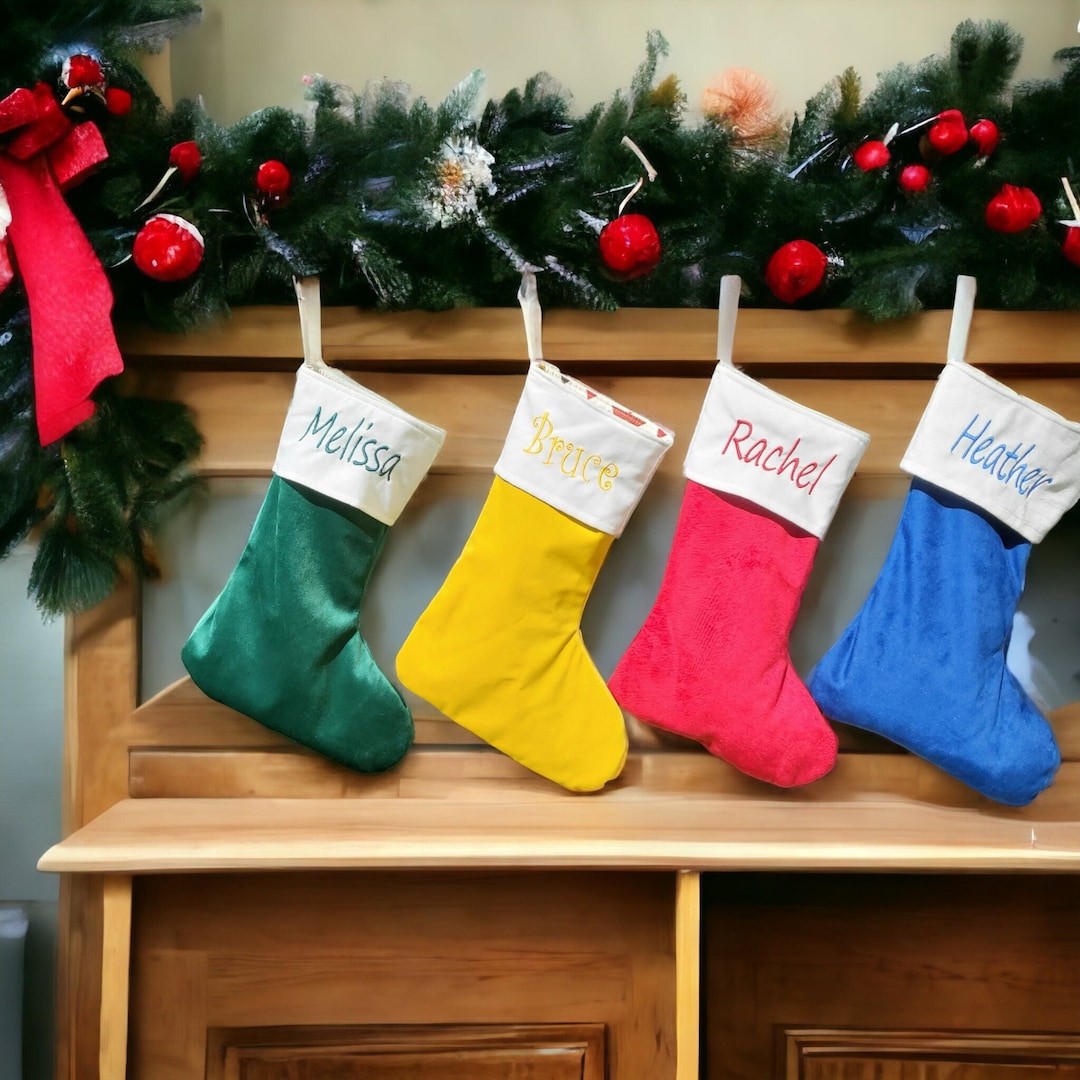 Personalized Family Stockings Luxury Velvet Christmas Decor Embroidery Family Stocking Yellow