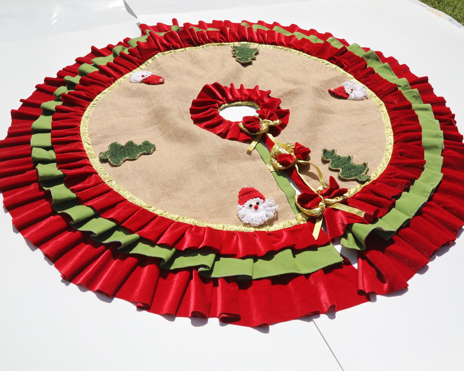 Santa Tree Skirt Christmas Tree Skirt Shabby Chic Tree Skirt Etsy
