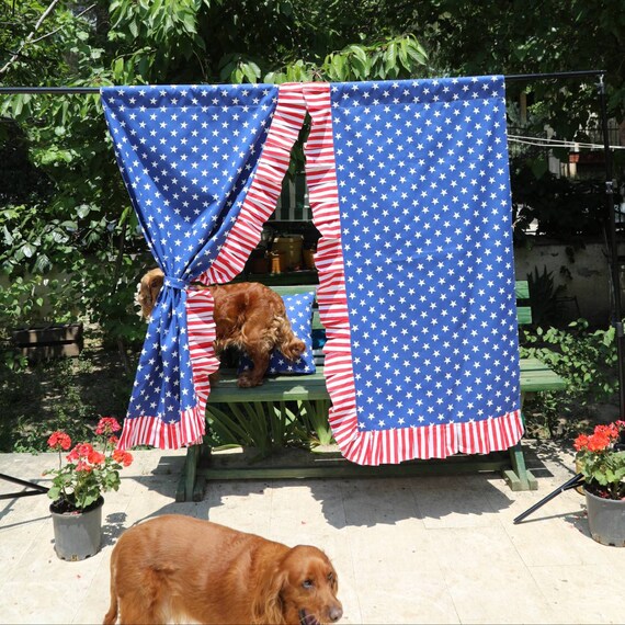 Blue Curtains Stars and Stripes Ruffle Curtains Star Etsy